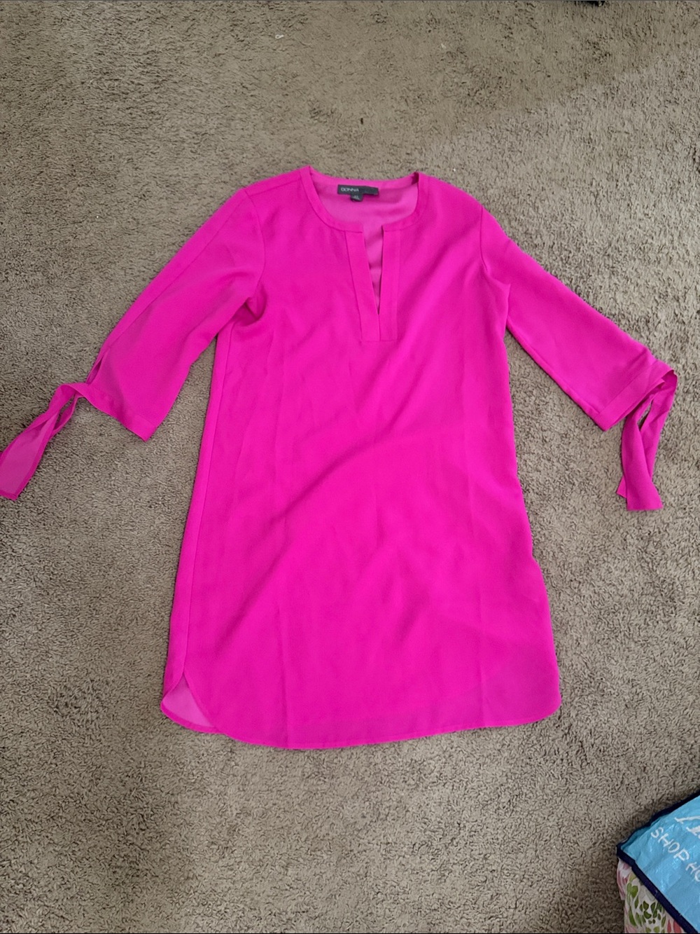 Bright Pink Tie-Sleeve Tunic Top by Donna Rico